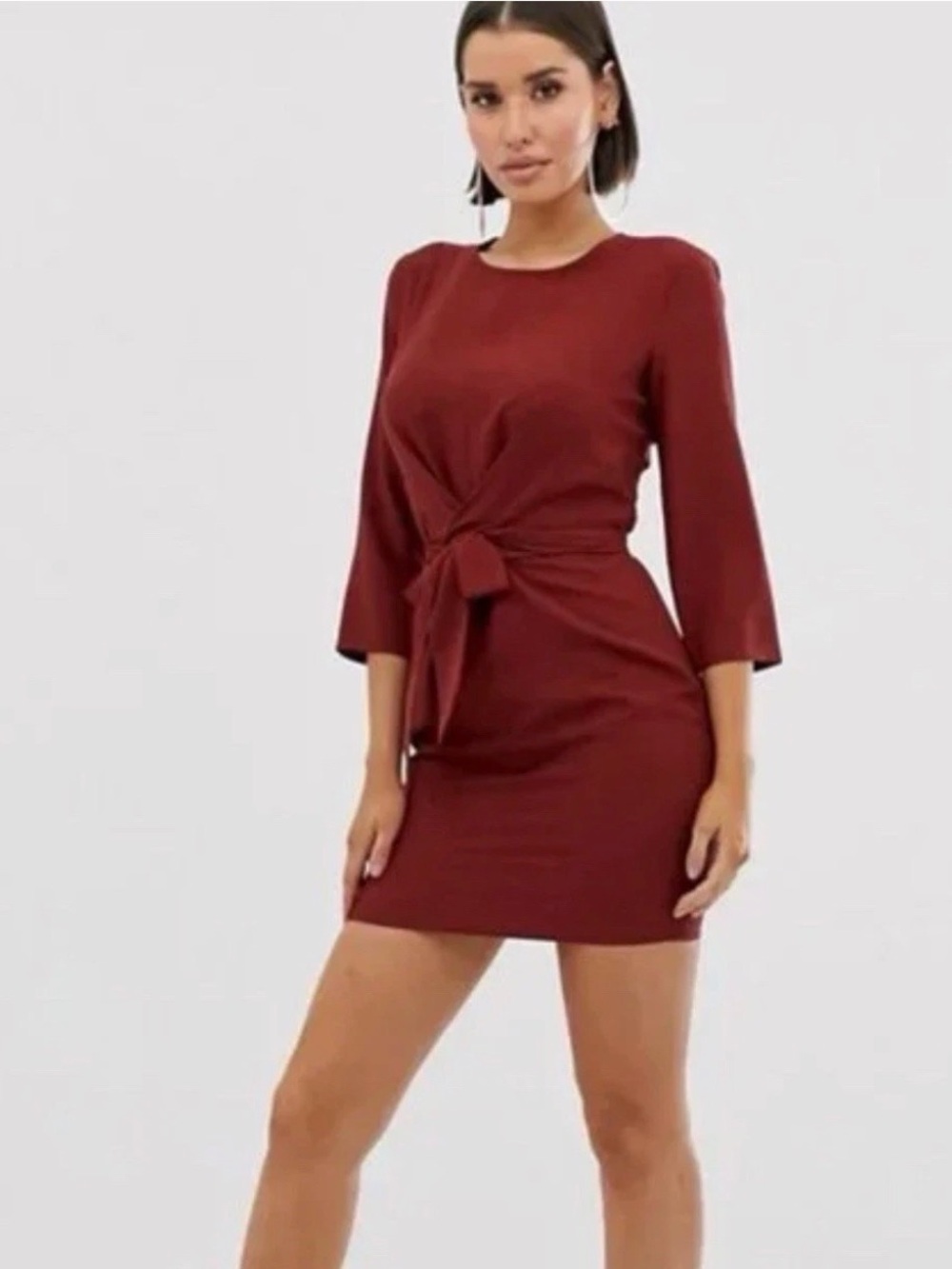 NWT Topshop Burgundy Tie Front Mini Dress. Top Shop Sz 8